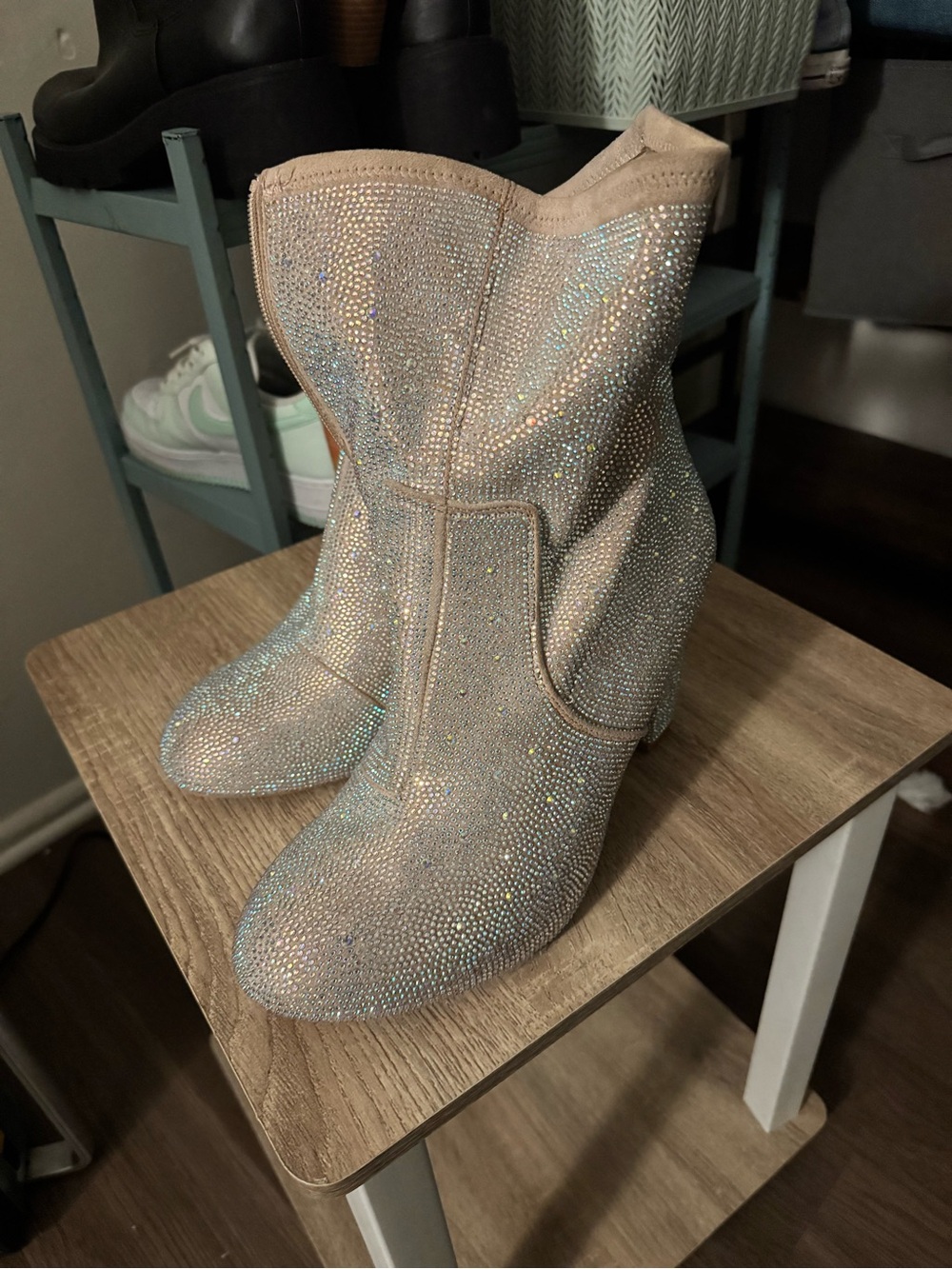 torrid Crystal-Embellished Beige Sparkle Western Booties